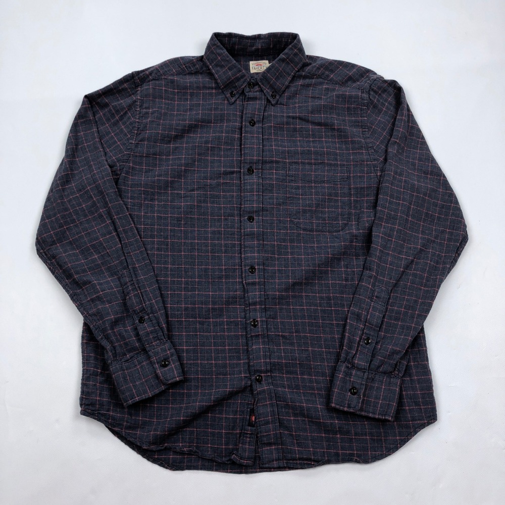 Faherty Brand Mens Large Shirt Windowpane Plaid Button Down Brushed Cotton